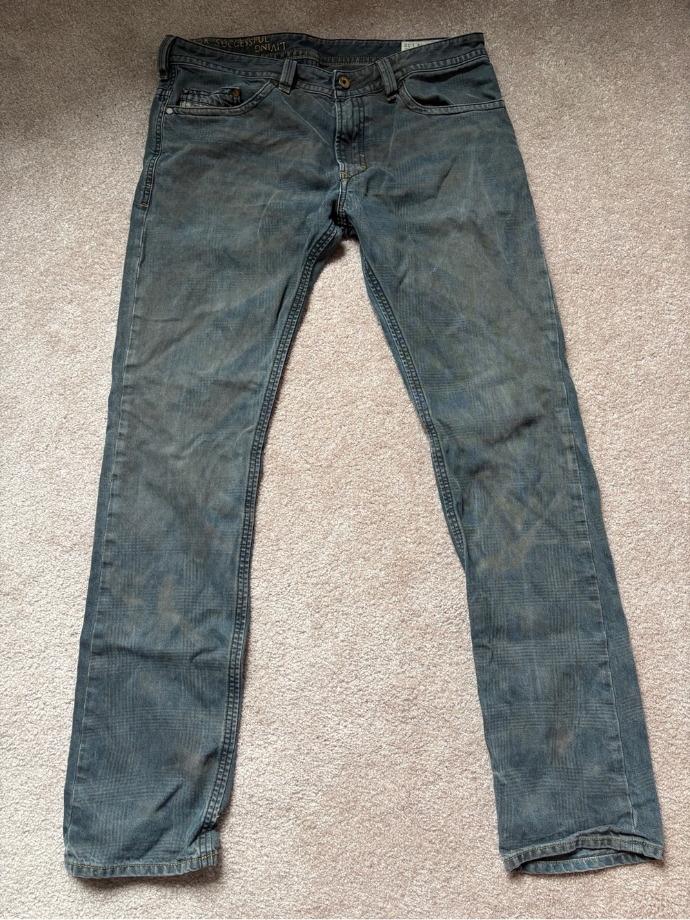 Diesel Men’s Slim Straight Jeans in Washed Blue-Gray